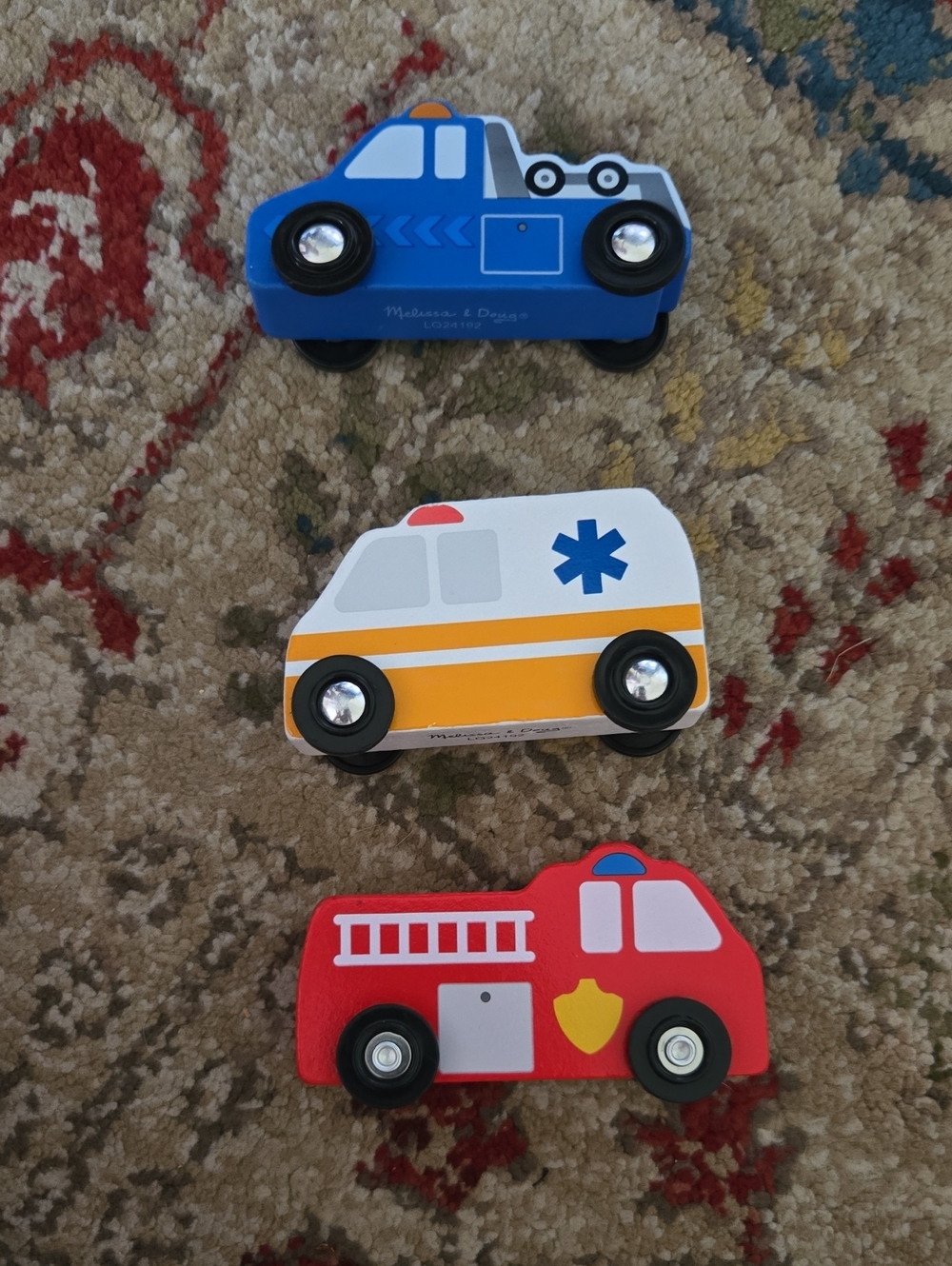 Melissa & Doug Wooden Rescue Vehicles Set - Blue, White, Red